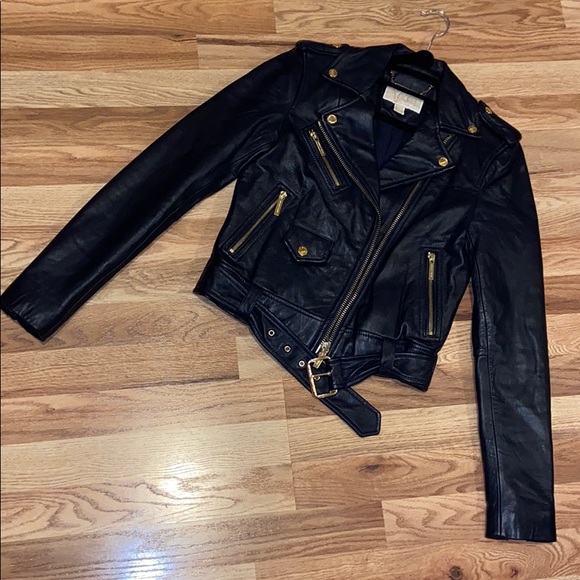 ❄️SALE!❄️NWOT Michael Kors Ink Blue Leather Jacket - Picture 2 of 11